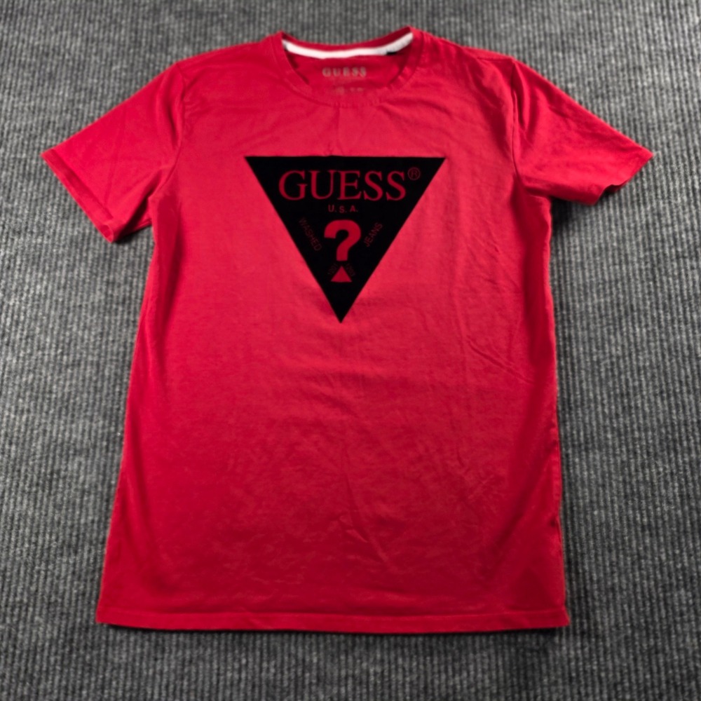 Guess Los Angeles Mens Slim Fit Triangle Logo Graphic T-Shirt Red Medium